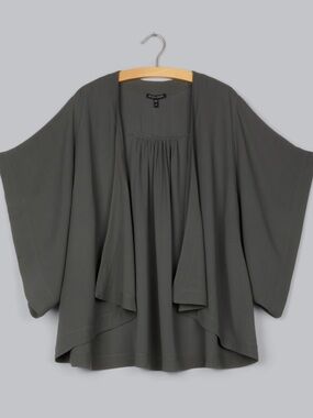 Eileen Fisher Georgette 100% silk crepe luxurious charcoal lightweight kimono XL